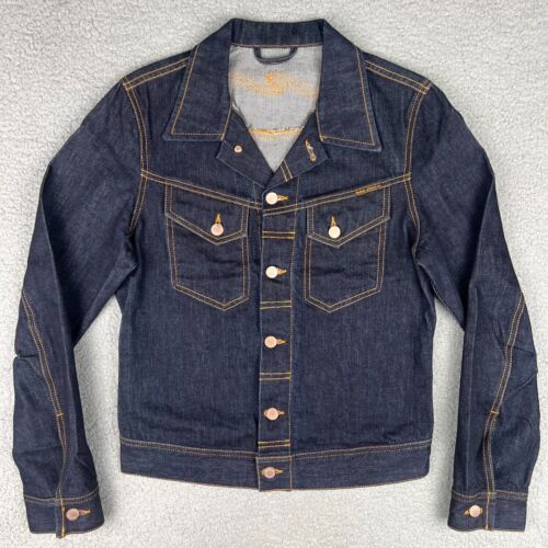 Nudie Jeans Jacket Mens Small S Blue Dark Wash Conny Dry Denim Trucker Moto Co !