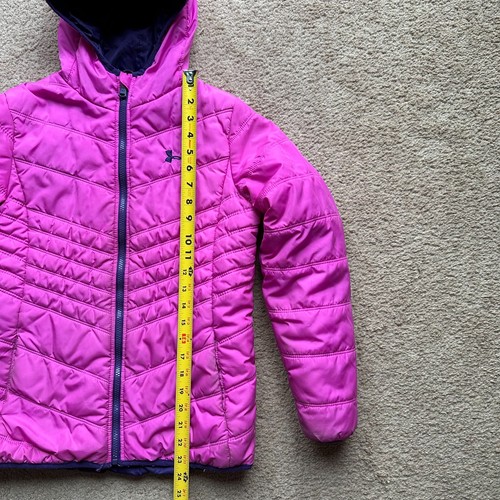 Under Armour Jacket Girls Large Full Zip Pink Puffer Pockets Polyester - Picture 4 of 12