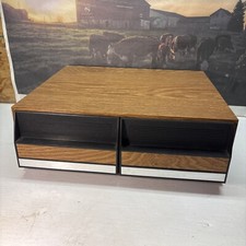 Vintage 1980's VHS Tape Holder Storage Cabinet Faux Wood 2 Drawer Holds 24 Tapes