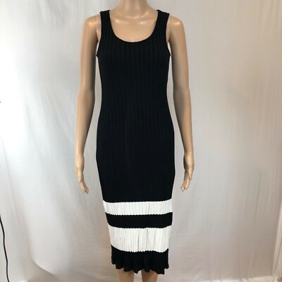 massimo dutti black knit dress knitted sleeveless Long Sz XS w White stripes on botto Mystical Auditorium