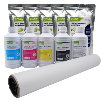 CALCA US 24in DTF Film Rolls Printing Starter Supply Pack(  ink / powder / film)