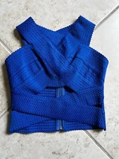 Blue bare midriff top with back zipper