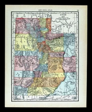 1912 McNally Map Utah Great Salt Lake City Ogden Provo Logan Moab Nephi Heber UT