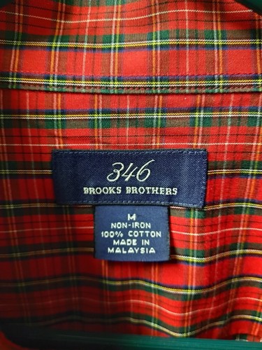 346 Brooks Brothers Hemd Herren Medium Tasche Baumwolle bügelfrei rot herb kariert - Bild 4 von 4
