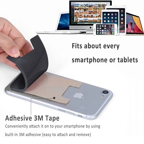 5x Silicone Credit Card Holder Cell Phone Wallet Pocket Sticker Adhesive Black - Image 4 of 4