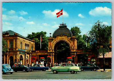 1966 Copenhagen Tivoli Entrance Danish Flag Vintage Postcard