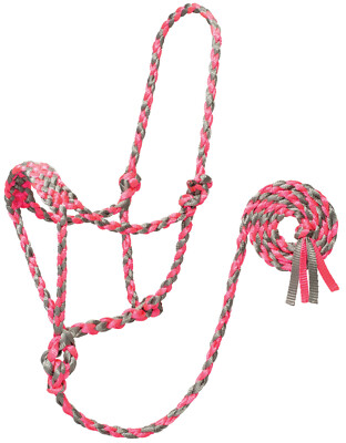 Weaver Leather Braded Mule Tape Rope Halter W/Lead 35-7820-R2 Gray / Pink