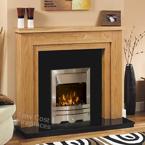 ELECTRIC OAK WOOD SURROUND BLACK SILVER MODERN FIRE FIREPLACE SUITE LARGE 54" - Picture 1 of 2