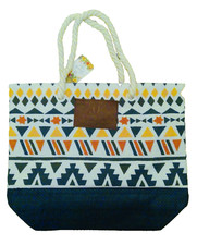 NEW Large Beach Travel Tote Bag - Natural Navy Blue Woven w/ Geometric Pattern