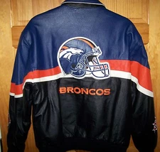 NFL JEFF HAMILTON DENVER BRONCOS LEATHER JACKET/ COAT SIZE SIZE LARGE NICE 