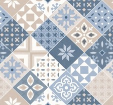 Wachstuchtischdecke PVC "Mosaico" in 1,4m Br.  mediter. Fliesenmuster blau/beige