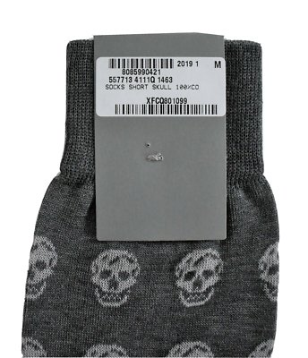 🆕️ Auth ALEXANDER MCQUEEN Gray SKULL Logo 100% COTTON