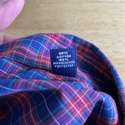 Izod All Over Stretch Dress Shirt Mens 17-17 1/2 34/35 Red & Blue Plaid Long SLV - Picture 6 of 15