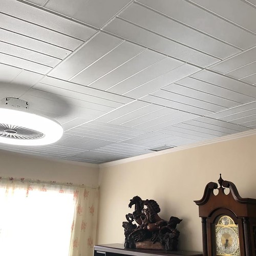 DIY Ceiling Tiles, Glue Up, Foam, 20x20, Cover popcorn ceiling - R12 Plain White - Picture 4 of 5
