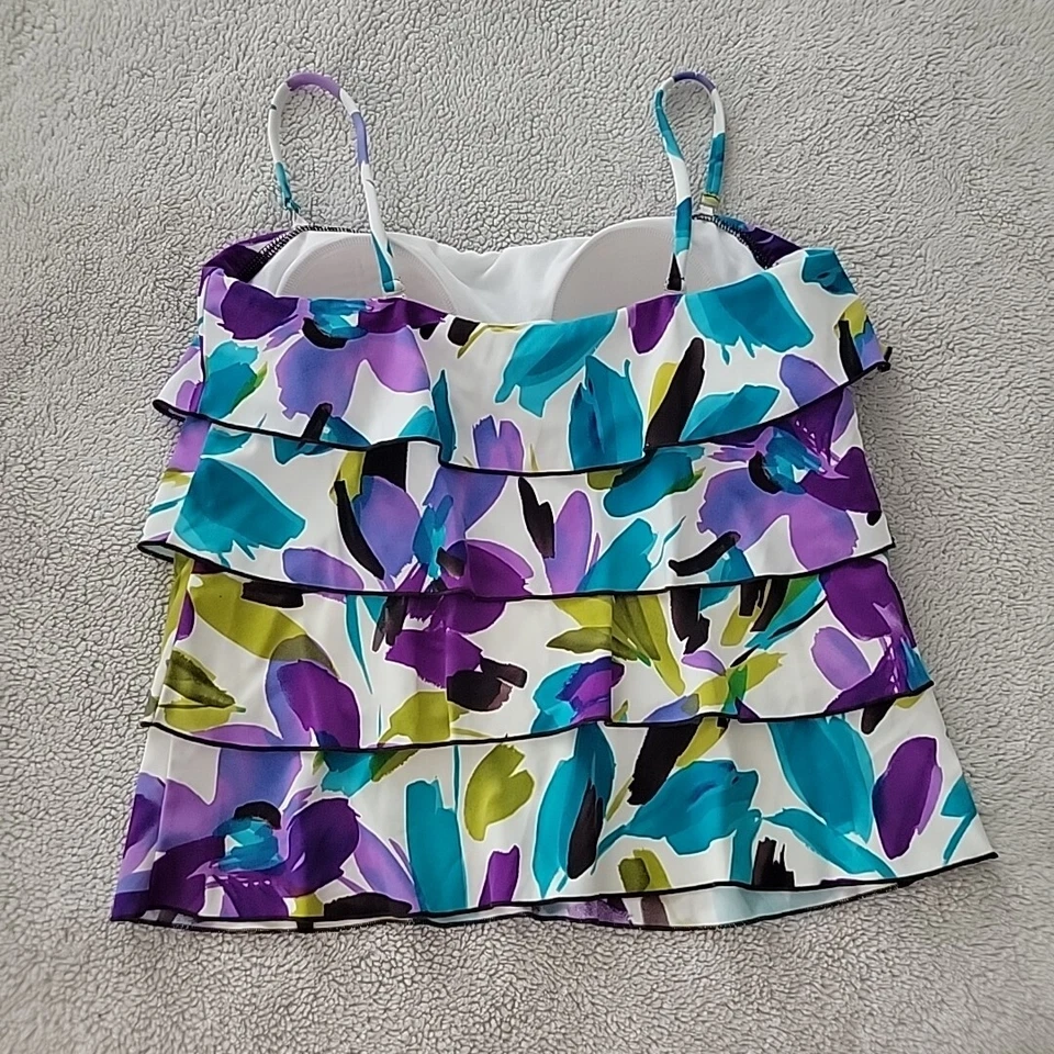 Caribbean Joe Tankini Swim Top ~ Sz 8 ~ Teal, White, Purple ~ Removable Straps - Image 3 of 4
