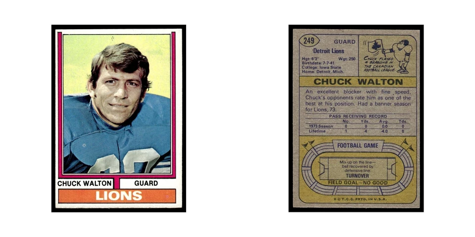 1974 Topps Chuck Walton Lions #249 - Image 3 of 3