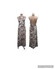 Guess Backless Maxi Dress Size Medium Cream Multicolored Abstract Floral Print