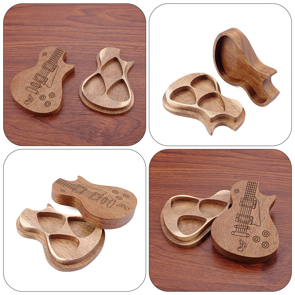 Engraved Guitar Pick Box Guitar Plectrum Holder Wooden Guitar Picks Box