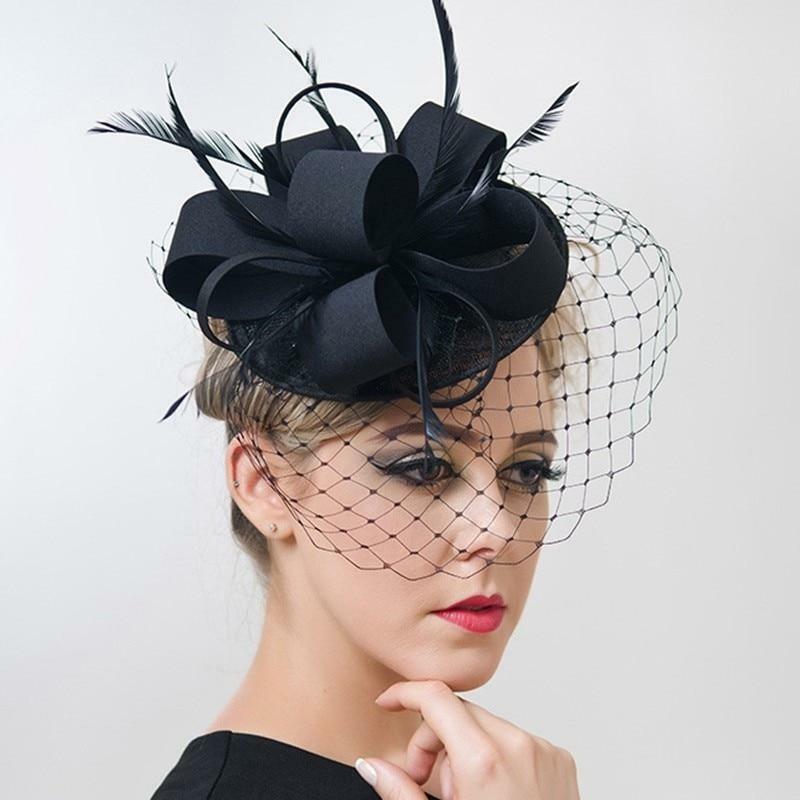 3819 Elegant Women\'s Fascinator Hat With Veil And Feather Hair Clip Women main image 4