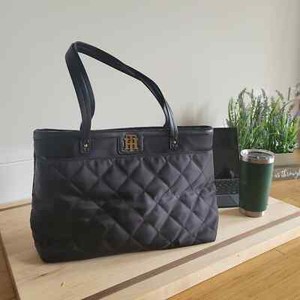 navy leather backpack