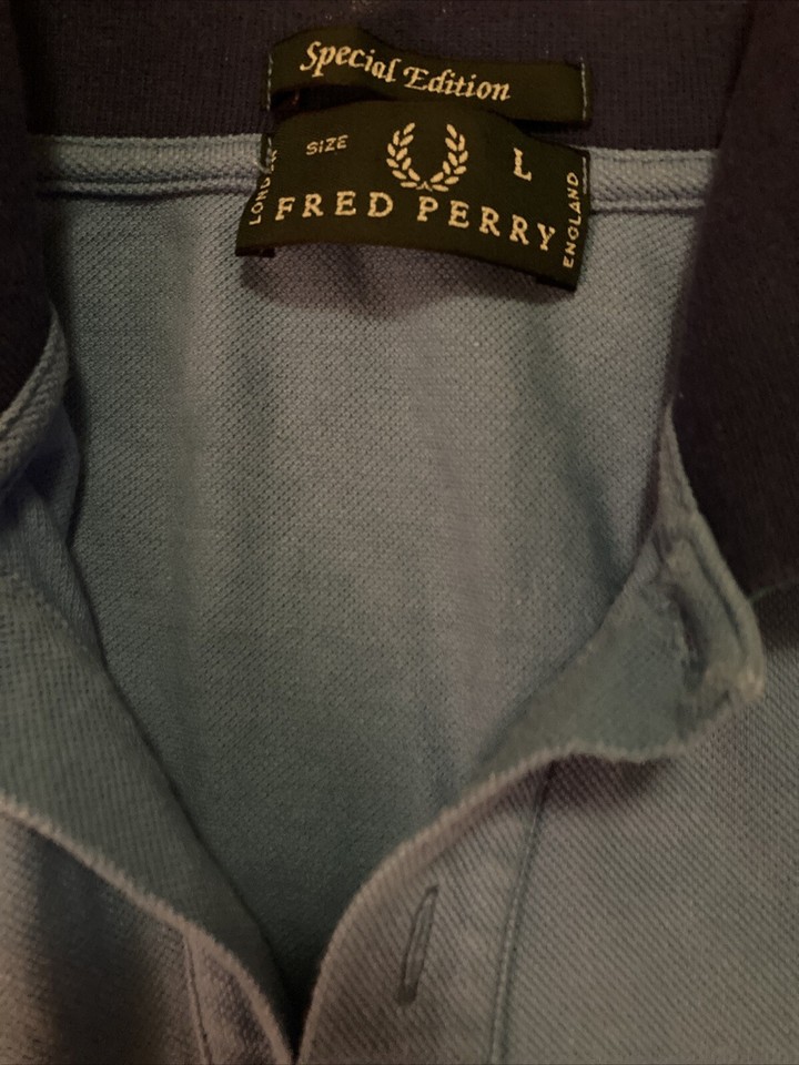FRED PERRY polo Shirt Green Label Special Edition Mens Blue Size Large