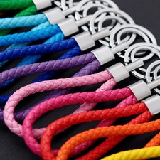 Key Ring Two Circle Multi-Color Leather Rope Strap Weave Key chain KeyFob New
