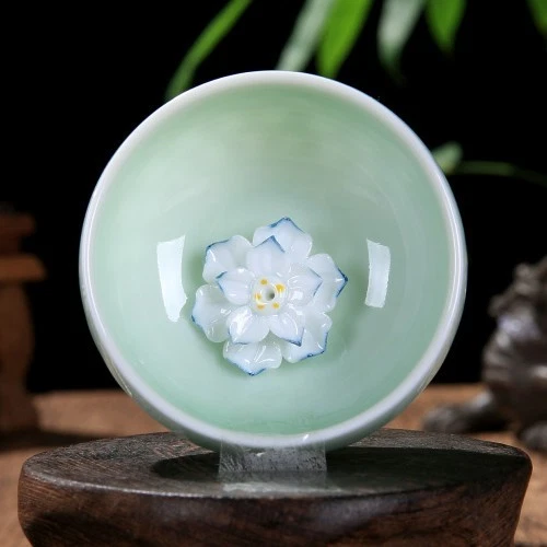 55ml Chinese Porcelain Tea Cup Ceramic Cup Lotus Carved Longquan Celadon Teacups - Image 2 of 4