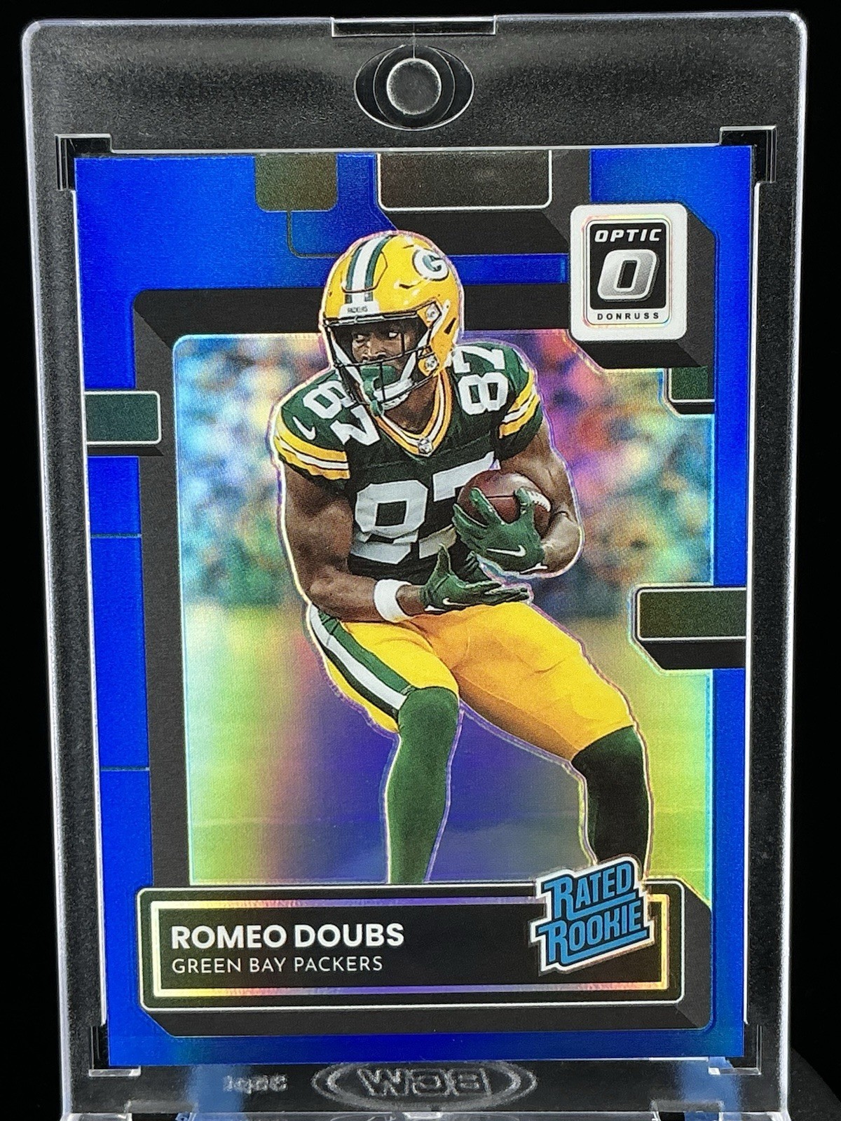 2022 Panini Donruss Optic Romeo Doubs Blue Prizm Rated Rookie /179 Packers #235