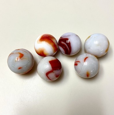 Vintage 6 Alley Agate Red Swirl 1  Marbles, 5 Perfect, 1 Has Nicks