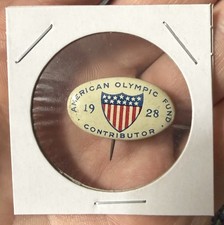 K34 1928 Fondo Olimpico Americano Contributore Originale Vintage Pinback Distintivo Scudo