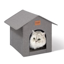 Outdoor Weatherproof Insulated Cat House for Winter with Cushion, Grey
