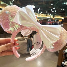 Disney- Parks Pink Bow Anniversary Collection Sequin Minnie Mouse Ears Headband