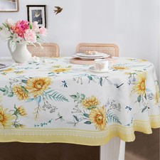 Oval Sunflower Tablecloth 60x84 Inch Waterproof Wrinkle Free Yellow Floral