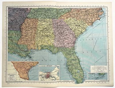 SOUTH EAST USA - 1945 VINTAGE MAP - PHILIPS - 40 x 50 cm