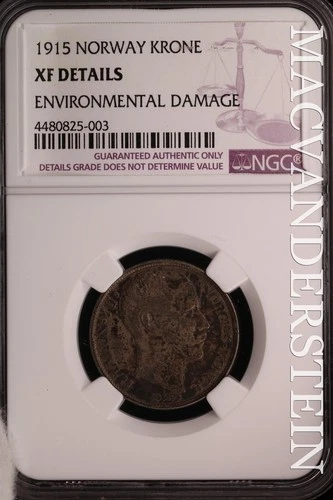 Norway: 1915 One Krone - NGC Extra Fine Details - Scarce  Better Date  #SLT779