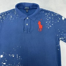 Polo Ralph Lauren Polo Shirt Boys XL 18-20 Blue Big Pony Paint Splatter Cotton