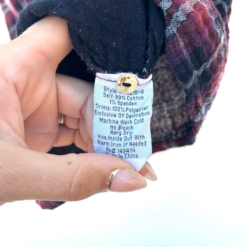 Vestido túnica Johnny Was Workshop xadrez manga longa bordado flor vermelho médio - Imagem 4 de 4