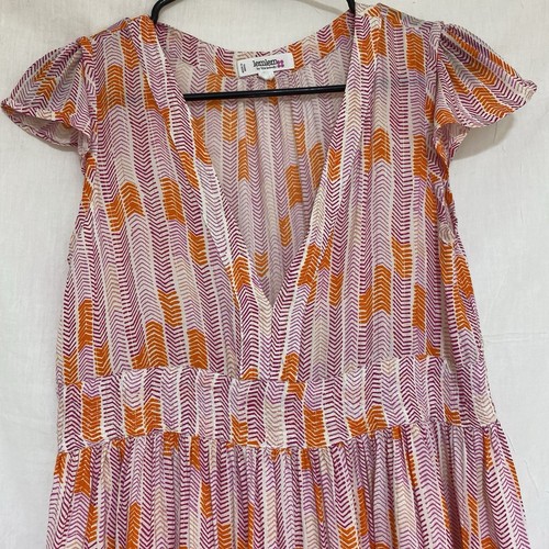 Lemlem Orange Pink Gold Printed Mini Tent Dress Ruffled V Neck - Small - Picture 2 of 20