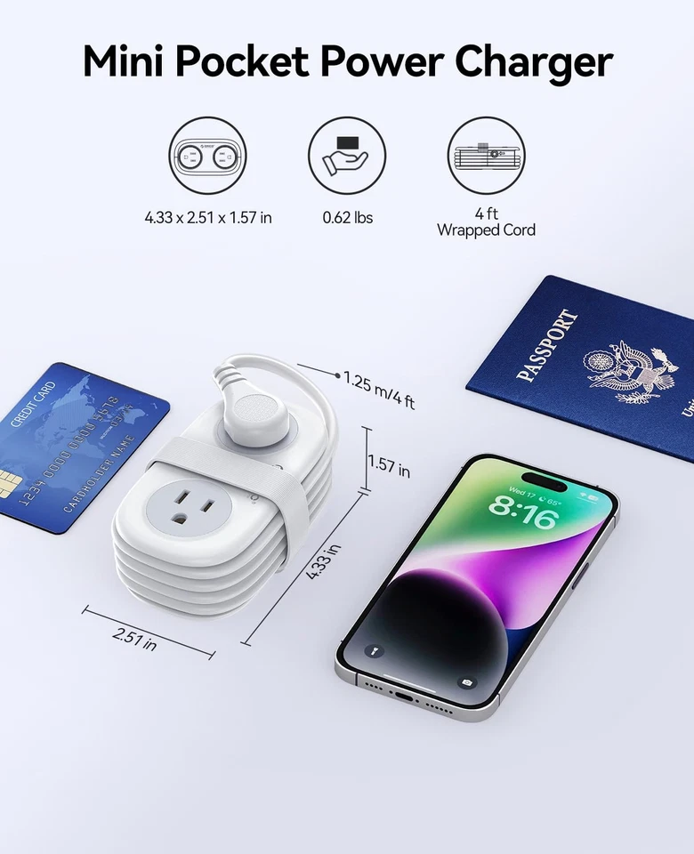 ORICO 20W USB-C PD Travel Power Strip 4 AC Outlets 3 USB Ports 4ft Flat Plug - Image 4 of 4