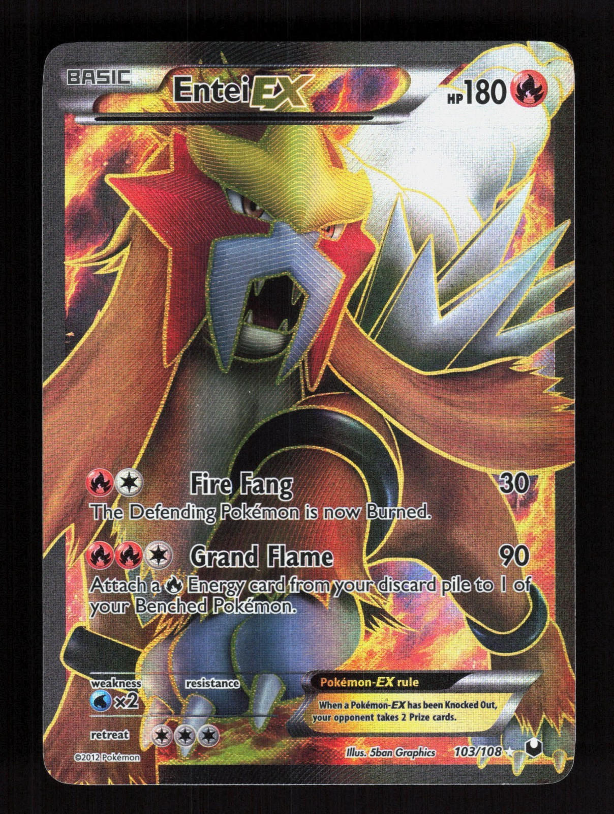 Entei EX - 103/108 - Pokemon Dark Explorers Black & White Full Art Rare Card NM