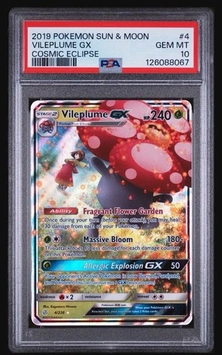 Pokémon Vileplume GX TCG Sun & Moon Cosmic Eclipse 4/236 PSA 10. POP 335!