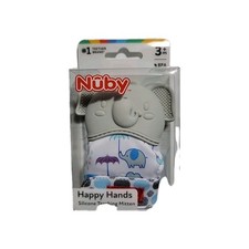 New In Box Nuby Happy Hands Teething Mitten, Gray Elephant
