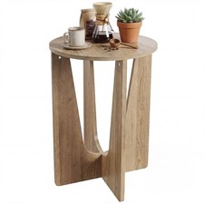 HOMCOM Round Side Table, End Table with Curved Legs Coffee Wood Effect