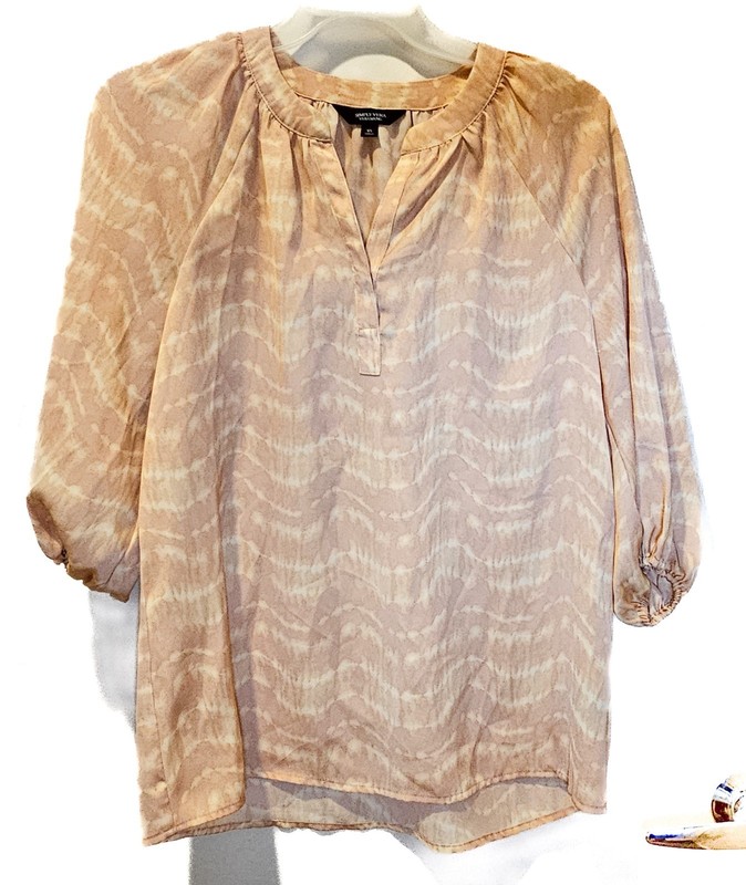 Simply Vera Wang Women's Blouse Sz XS Tye Dye Style Puff Sleeves