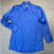 Geoffrey Beene Regular Fit Dress Shirt 15.5 32/33 Blue Wrinkle Free Cotton Blend