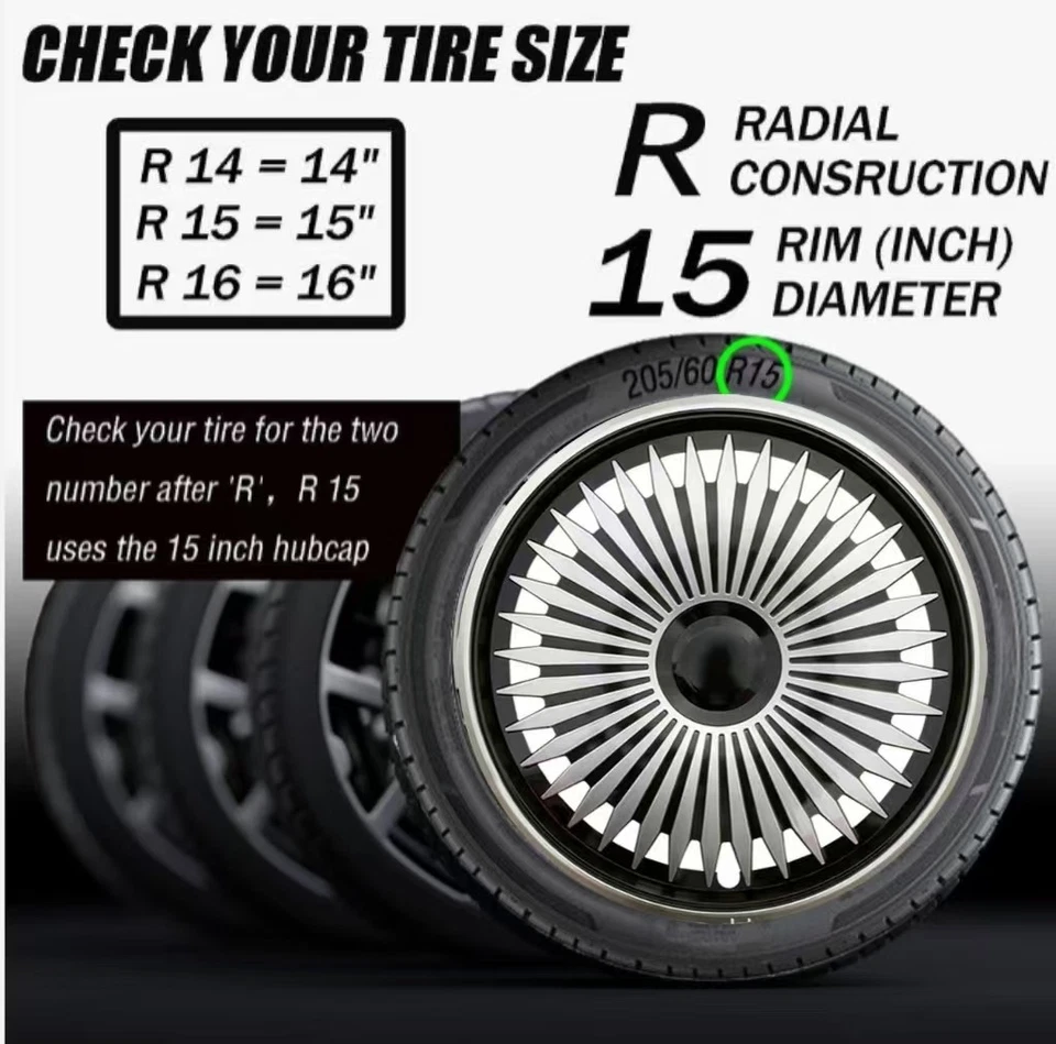 Set of 4 15" Wheel Cover Full Hub Cap fit R15 Tire & Steel Rim For Pontiac G5 G6 Foto 3 de 4