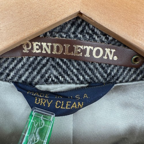 Pendleton Wool Coat Mens Sz 48 Herringbone Gray Vintage USA Preppy Professor - Picture 3 of 12
