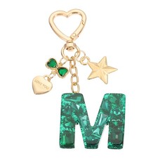 Cute Initial Letter Keychain, Letter m Keychains for Women Girls Bling Green