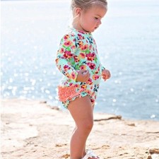 RuffleButts Painted Flowers One Piece Rash Guard Swimsuit 3-6 months