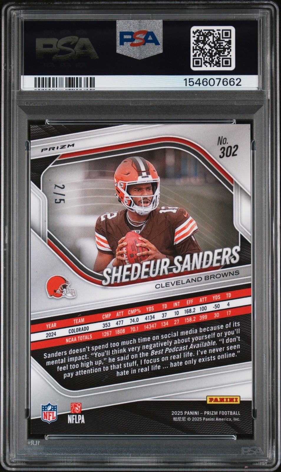🔥 2025 PRIZM SHEDEUR SANDERS #302 GREEN SHIMMER PRIZM ROOKIE /5 GEM MINT PSA 10 view 2